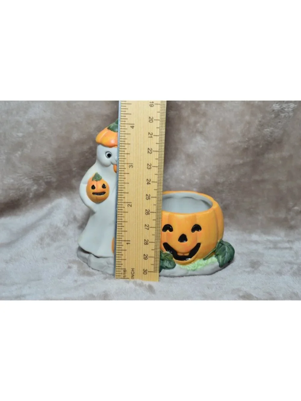 Vintage Ceramic Halloween Ghost Pumpkin Candle Holder Jack O Lantern Retro